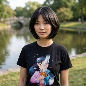 Disney ANIME MULAN Women’s Black Graphic T-shirt Med